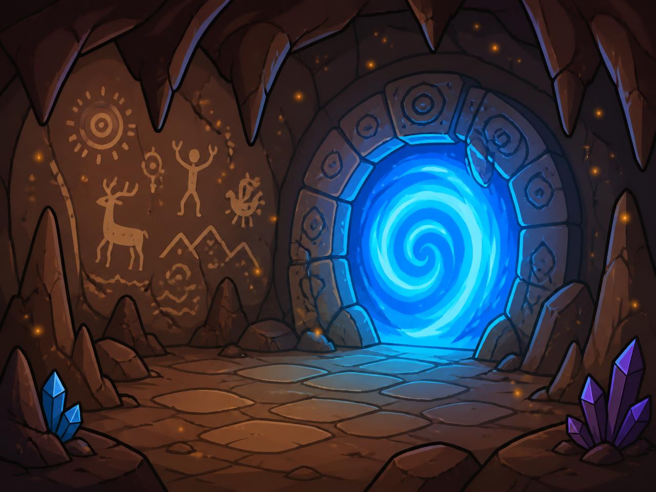 Cueva con el portal del tiempo que abre el Espíritu de la Tribu
